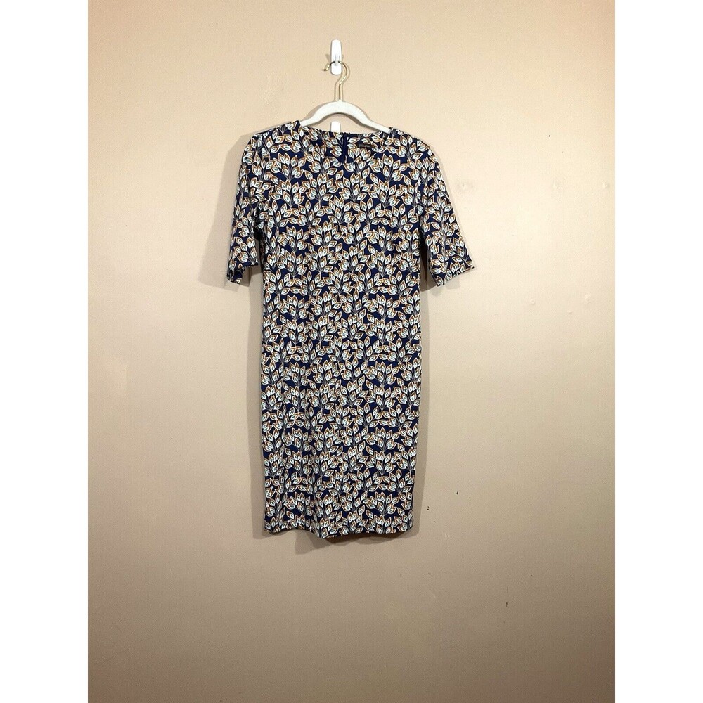 J Mclaughlin Womens Leaf Print Midi Dress M Blue Travel Preppy Coastal Cocktail
